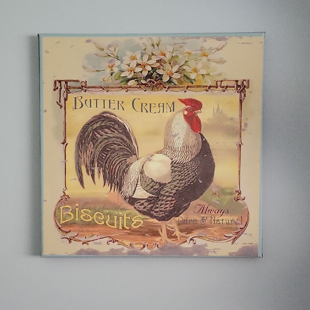 Vintage Rooster Wall Art with Floral Accents